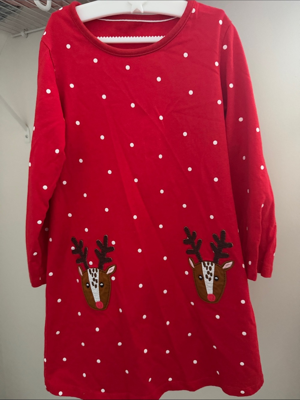 Amazon Red Long-Sleeve Polka Dot Reindeer Dress